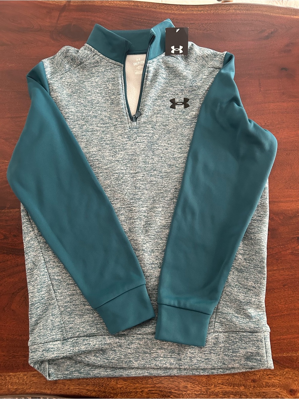 Under Armour Teal Sleeve Heather Gray Quarter Zip mens Pullover